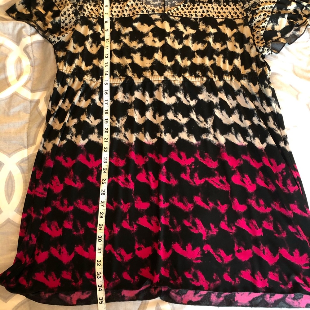 Lane Bryant Black Cream and Fuchsia Tie-Dye Tiered Midi Dress - Picture 12 of 15
